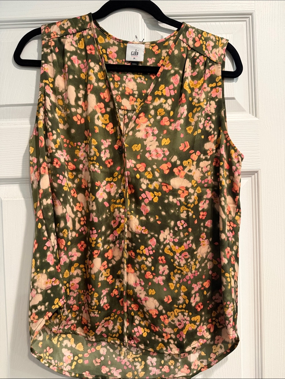CAbi Olive Floral Button-Front Sleeveless Camisole